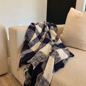 Pottery Barn Navy and Cream Checkered Throw